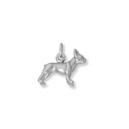 Authentic 925 Sterling Silver 3D Boston Terrier Dog Women's Charm for Bracelet or Necklace