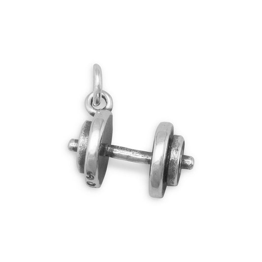 Authentic 925 Sterling Silver Oxidized Dumbbell Women's Charm for Bracelet or Necklace