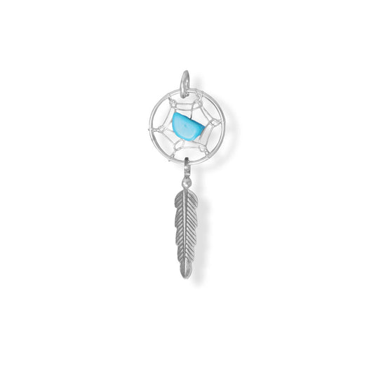 Authentic 925 Sterling Silver Dreamcatcher with Turquoise Women's Charm for Bracelet or Necklace