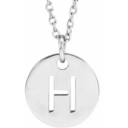 Authentic 925 Silver 0.39" Initial H Disc Letter Adjustable 16-18" Necklace