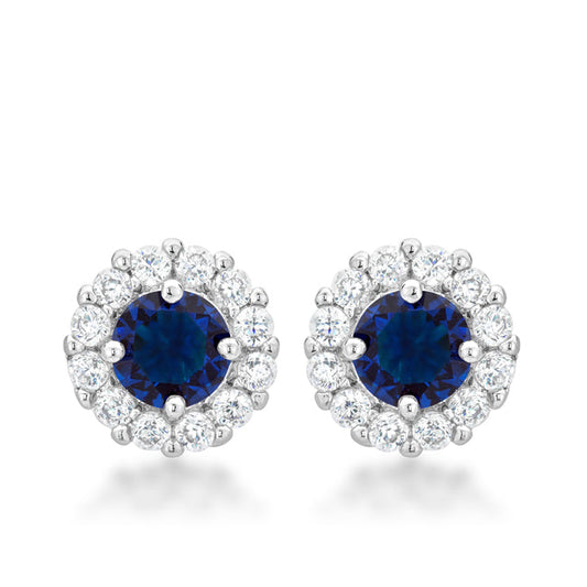 Silvertone Blue Cubic Zirconia Halo Stud Earrings