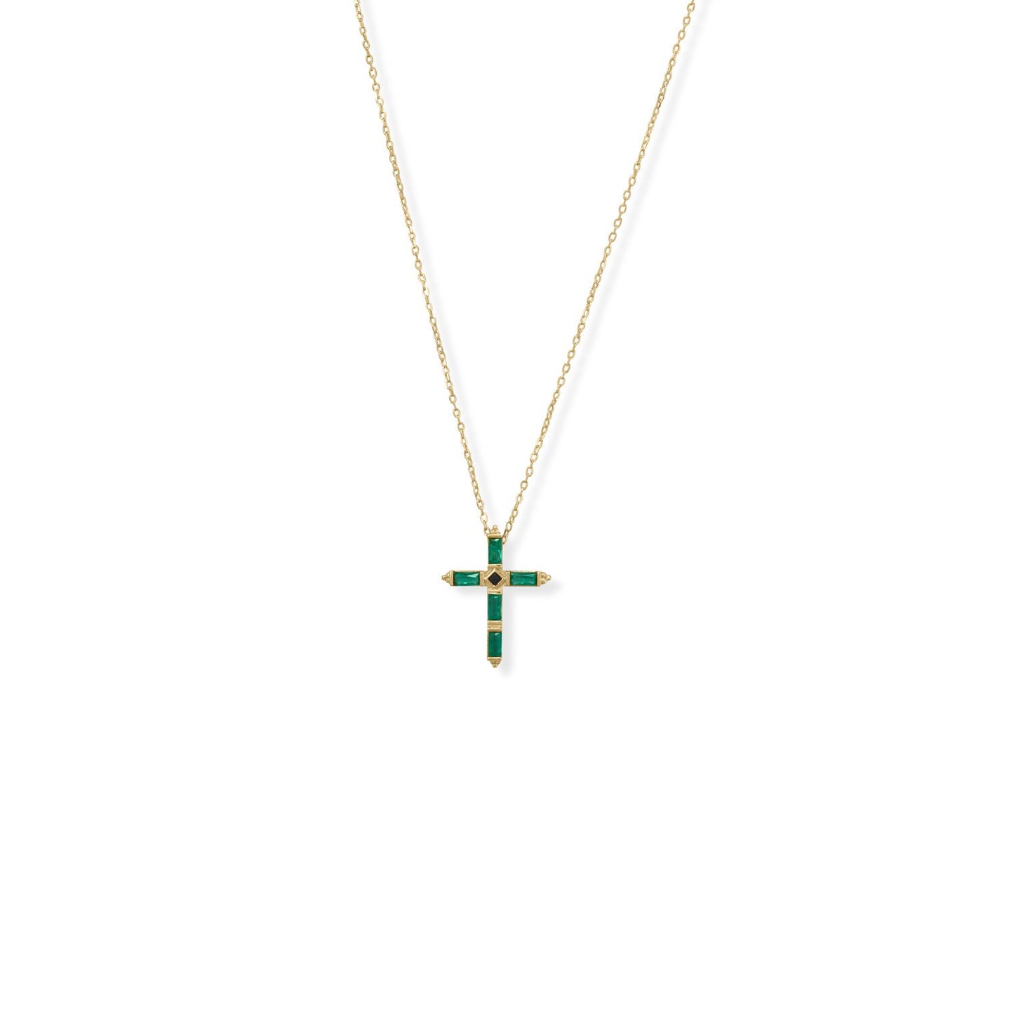 14k Yellow Gold Plated Sterling Silver Cubic Zirconia Cross Pendant Necklace