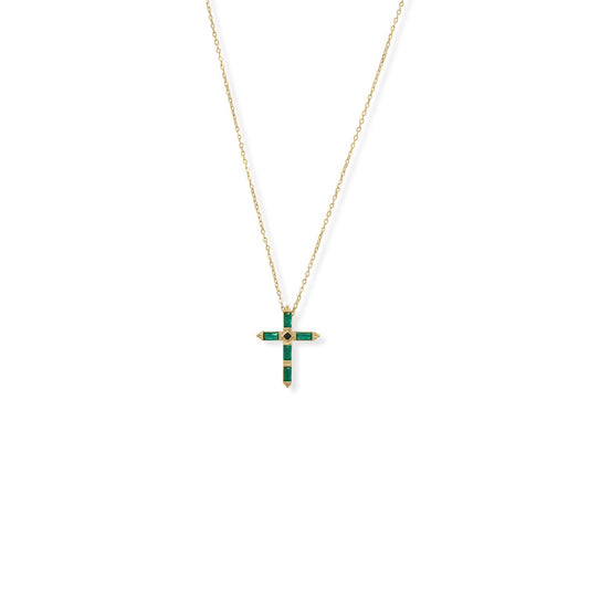 14k Yellow Gold Plated Sterling Silver Cubic Zirconia Cross Pendant Necklace