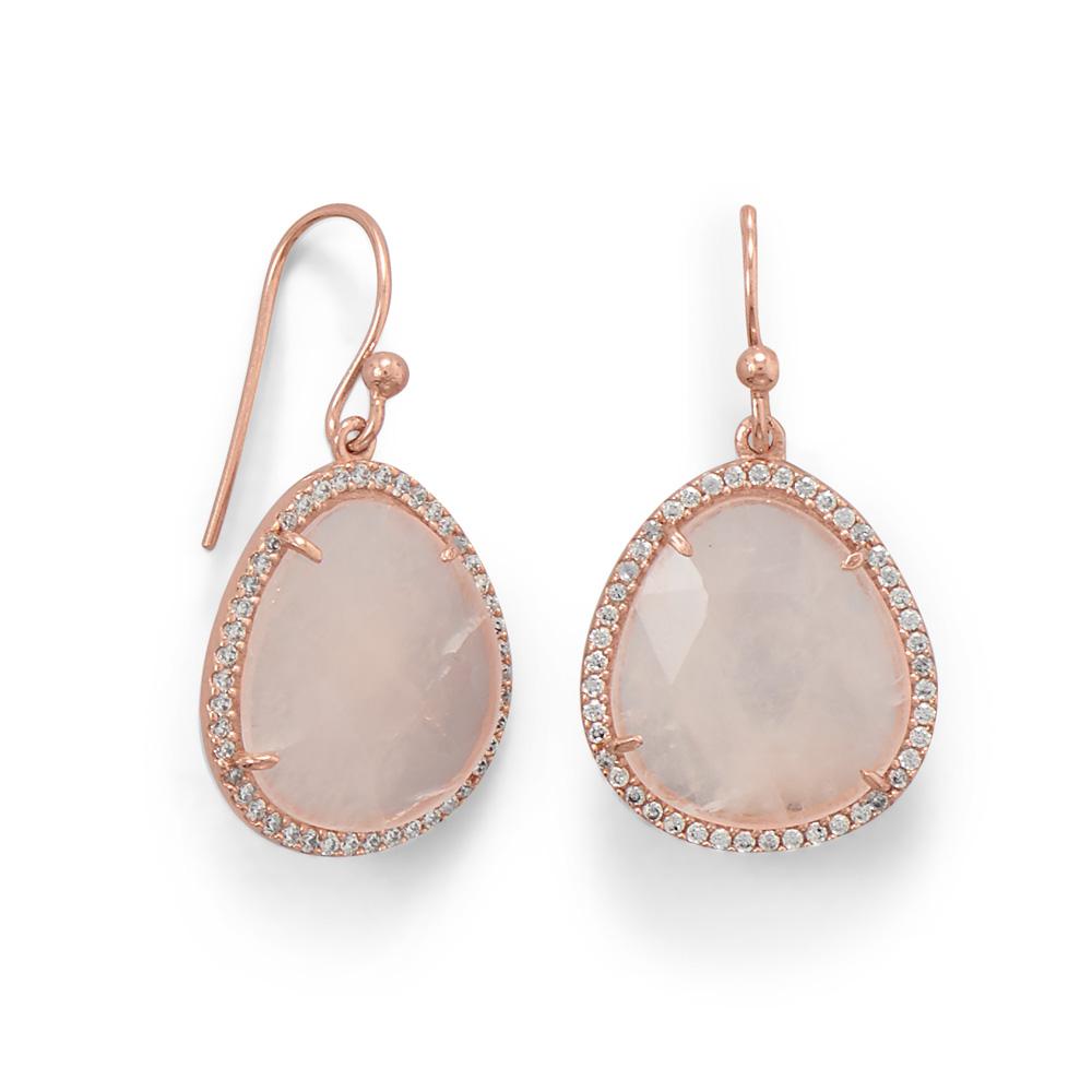 14K Rose Gold Plated Rose Quartz and Cubic Zirconia Drop Earrings