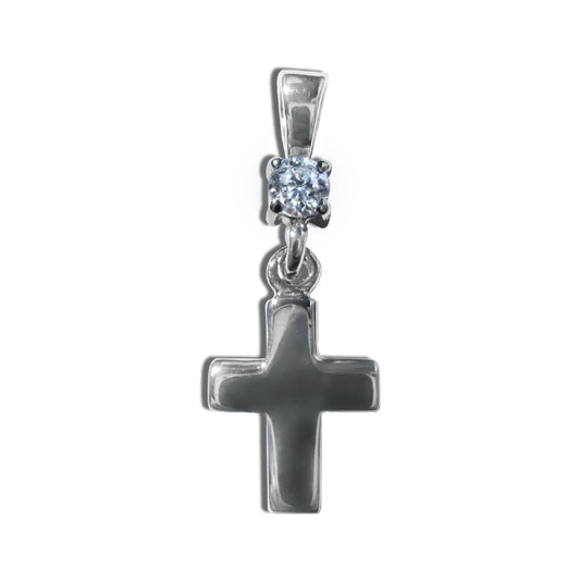 Sterling Silver Polished Small Cross and Cubic Zirconia Charm Pendant