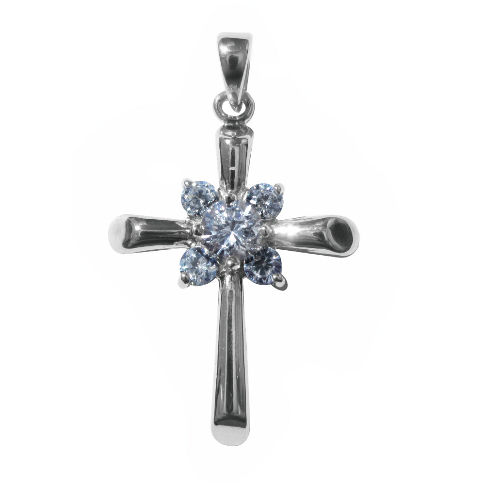 Sterling Silver .925 Round-Cut Cubic Zirconia Cross Pendant