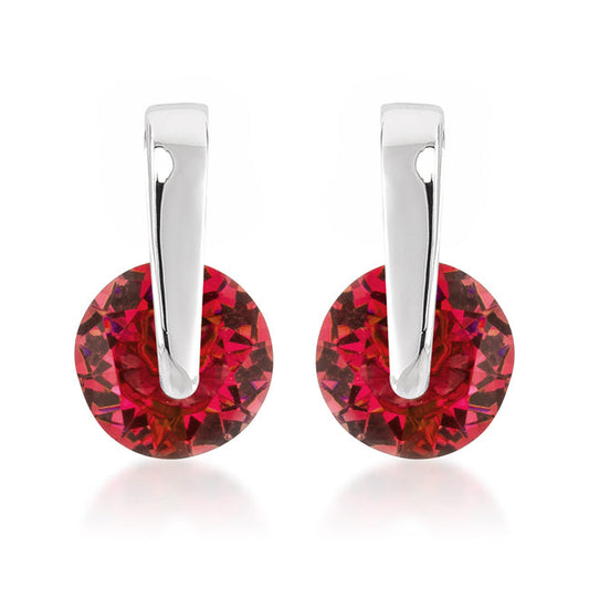 Silvertone Round Red Cubic Zirconia Suspended Drop Earrings