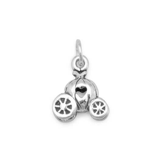 Authentic 925 Sterling Silver Pumpkin Carriage & Heart Women's Charm for Bracelet or Necklace