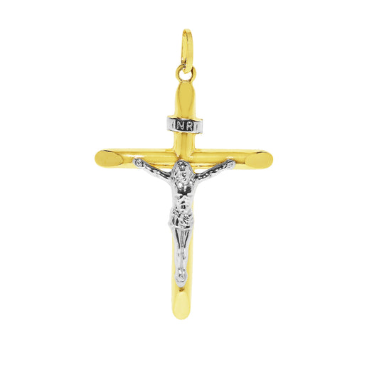 Genuine 14k Two-tone Gold 1.96" Crucifix Religious Pendant For Men or Women - Christian Jewelry, Religious Gifts