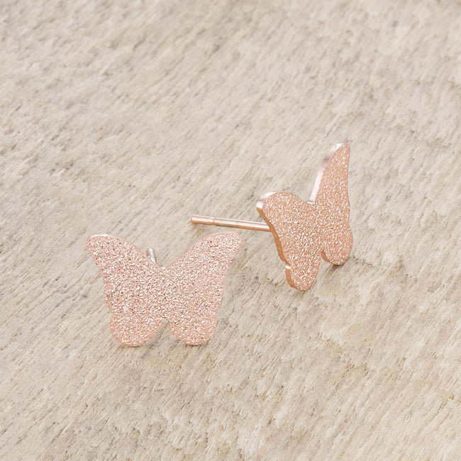 Rose Goldtone Stainless Steel Textured Butterfly Earrings Studs