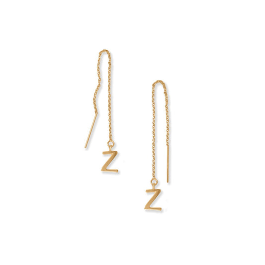 14k Gold Plated Sterling Silver 'Z' Initial Threader Earrings