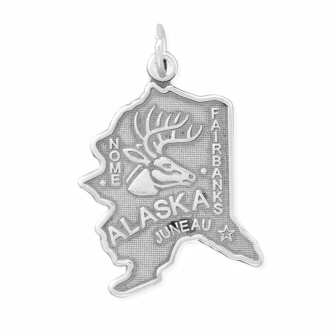 Authentic 925 Sterling Silver Alaska State Women's Charm for Bracelet or Necklace