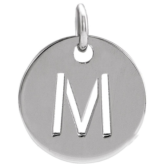 Authentic 925 Sterling Silver Initial M Disc 0.39" Pendant for Men or Women