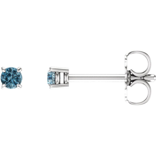 14k White Gold 2.5 mm Natural Sky Blue Topaz Stud Earrings