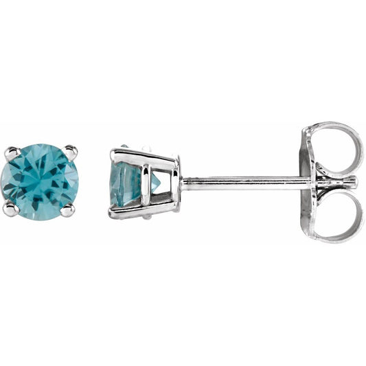 14k White Gold 4 mm Natural Blue Zircon Stud Earrings