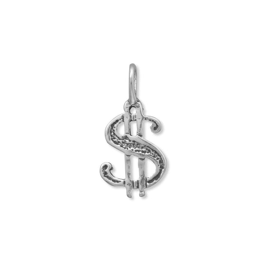 Authentic 925 Sterling Silver Oxidized Dollar Sign Women's Charm for Bracelet or Necklace