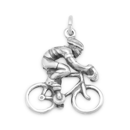 Authentic 925 Sterling Silver Cyclist Women's Charm for Bracelet or Necklace