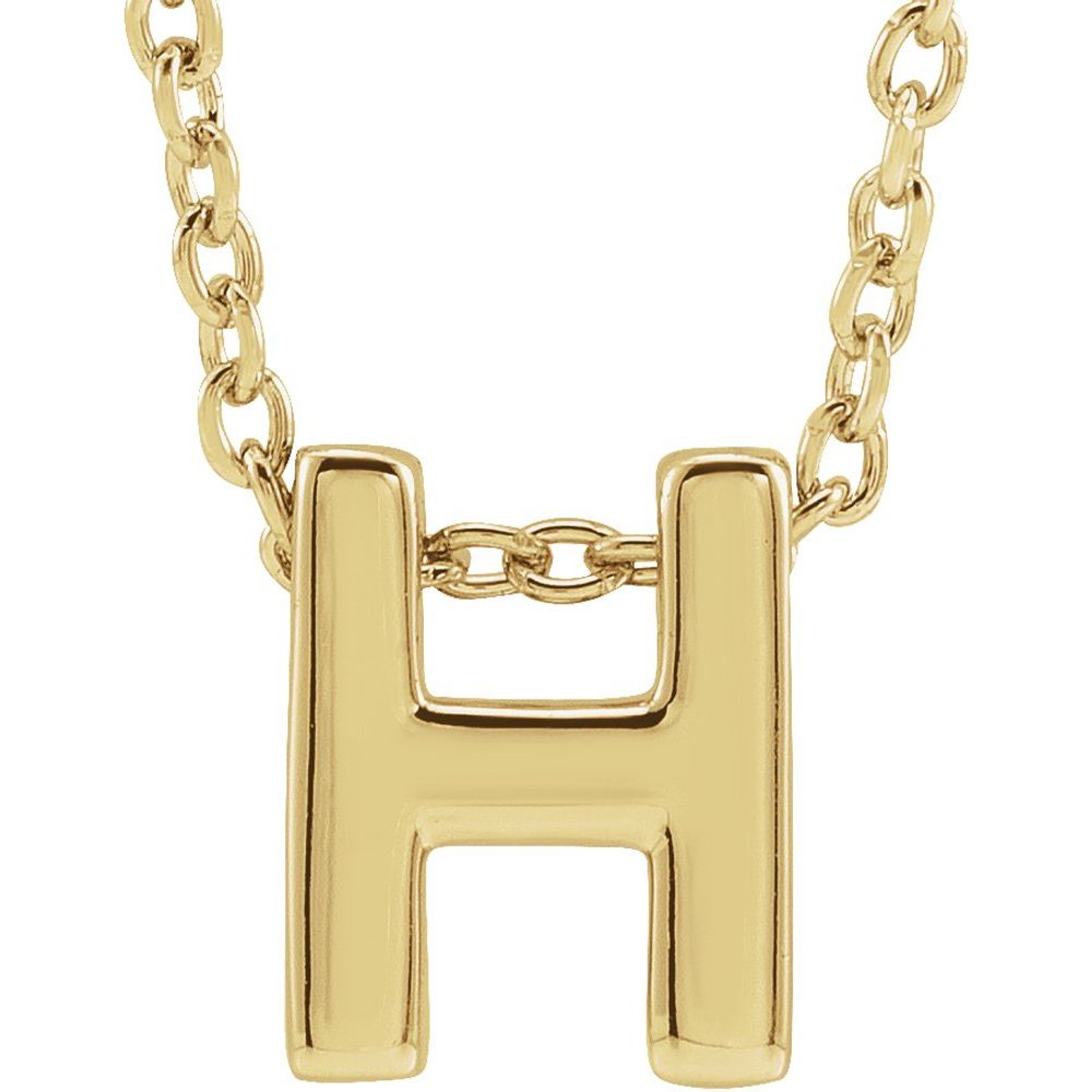 Genuine 14K Yellow Gold 0.31" Initial Letter H Pendant Slide Adjustable 16-18" Necklace