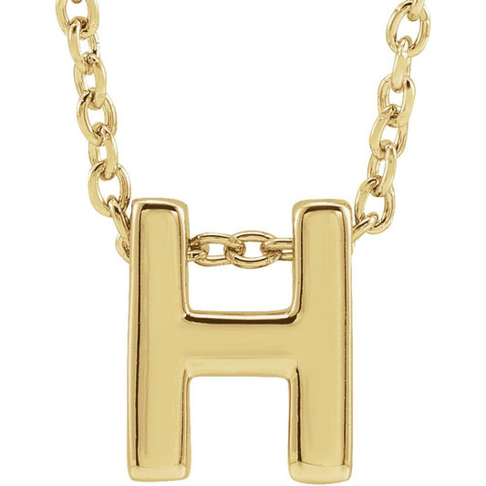 Genuine 14K Yellow Gold 0.31" Initial Letter H Pendant Slide Adjustable 16-18" Necklace