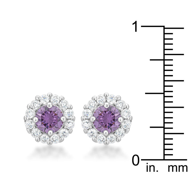 Silvertone Light Purple Cubic Zirconia Halo Stud Earrings