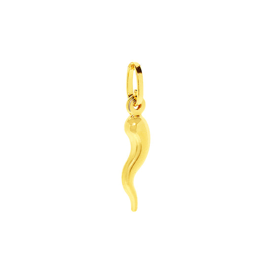 Genuine 14k Yellow Gold 0.78" Hollow Lucky Italian Cornicello Horn Pendant For Men and Women - Lucky Protection Charm, Father's Day, Anniversary, Birthday