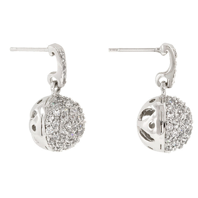 Silvertone Cubic Zirconia Round Ball Dangling Earrings