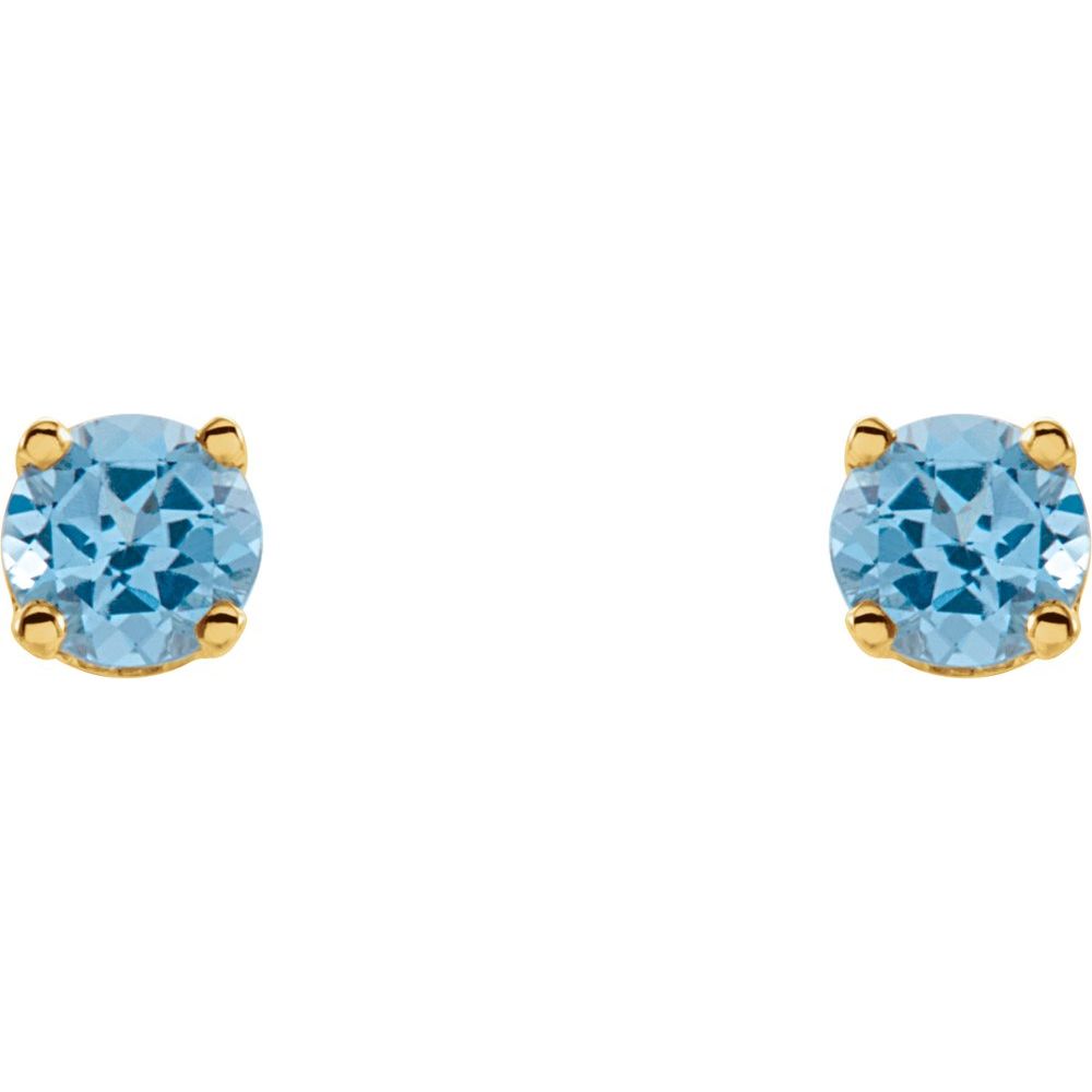 14k Yellow Gold Natural Swiss Blue Topaz 3 mm Screwback Earrings