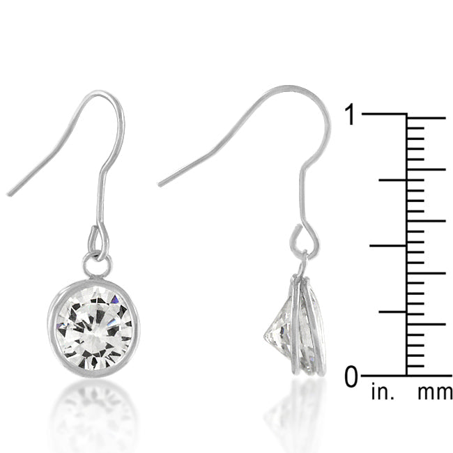 Precious Stars Silvertone Bezel-Cut 9mm Round Cubic Zirconia Dangling Earrings