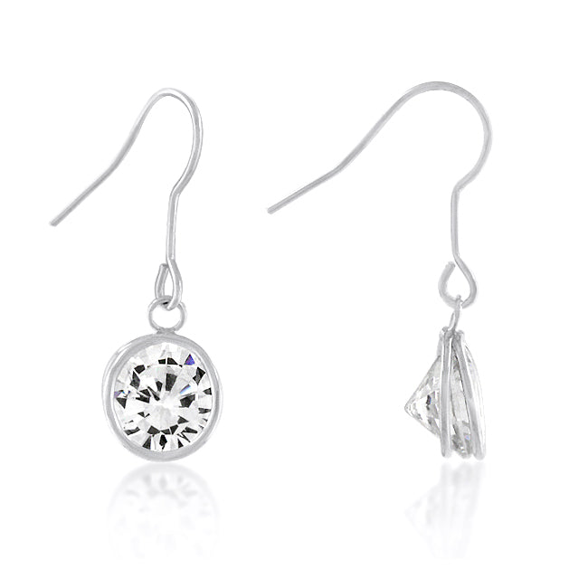 Precious Stars Silvertone Bezel-Cut 9mm Round Cubic Zirconia Dangling Earrings