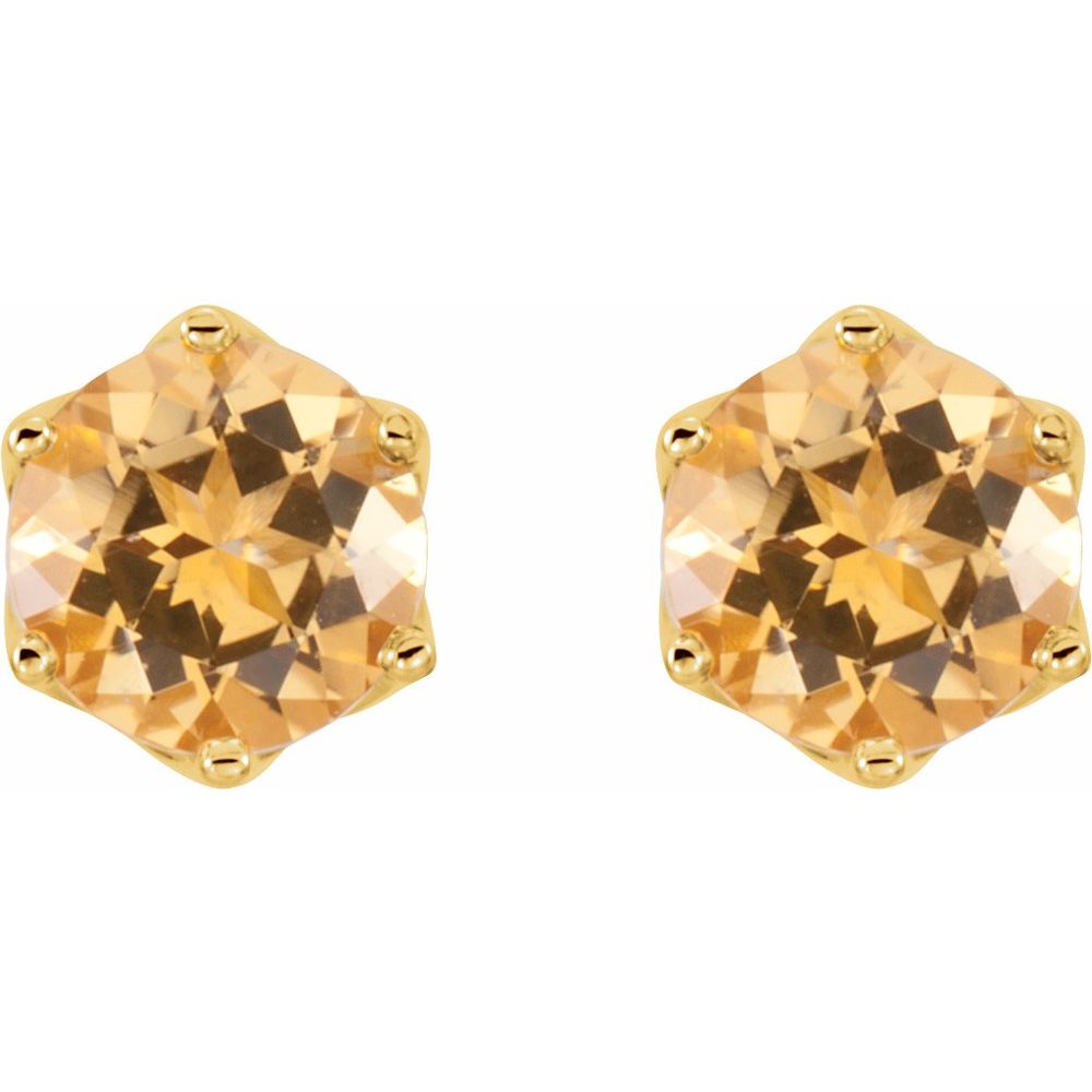 14k Yellow Gold 6 mm Natural Citrine Stud Earrings