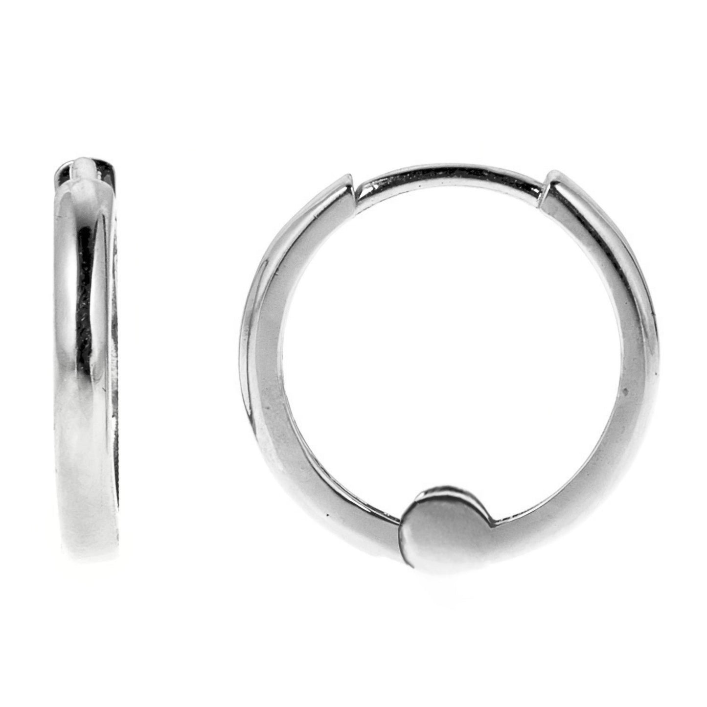 Genuine 14k White Gold Extra Small 1.5mm Thin Hinged Hoop Earrings - 8mm Diameter