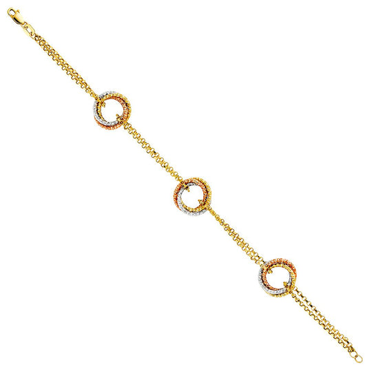 Genuine 14k Tri-Tone Gold Love-Knot Chain 7.5" Women's Bracelet