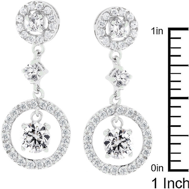 Silvertone Fancy Round Cubic Zirconia Halo Drop Earrings