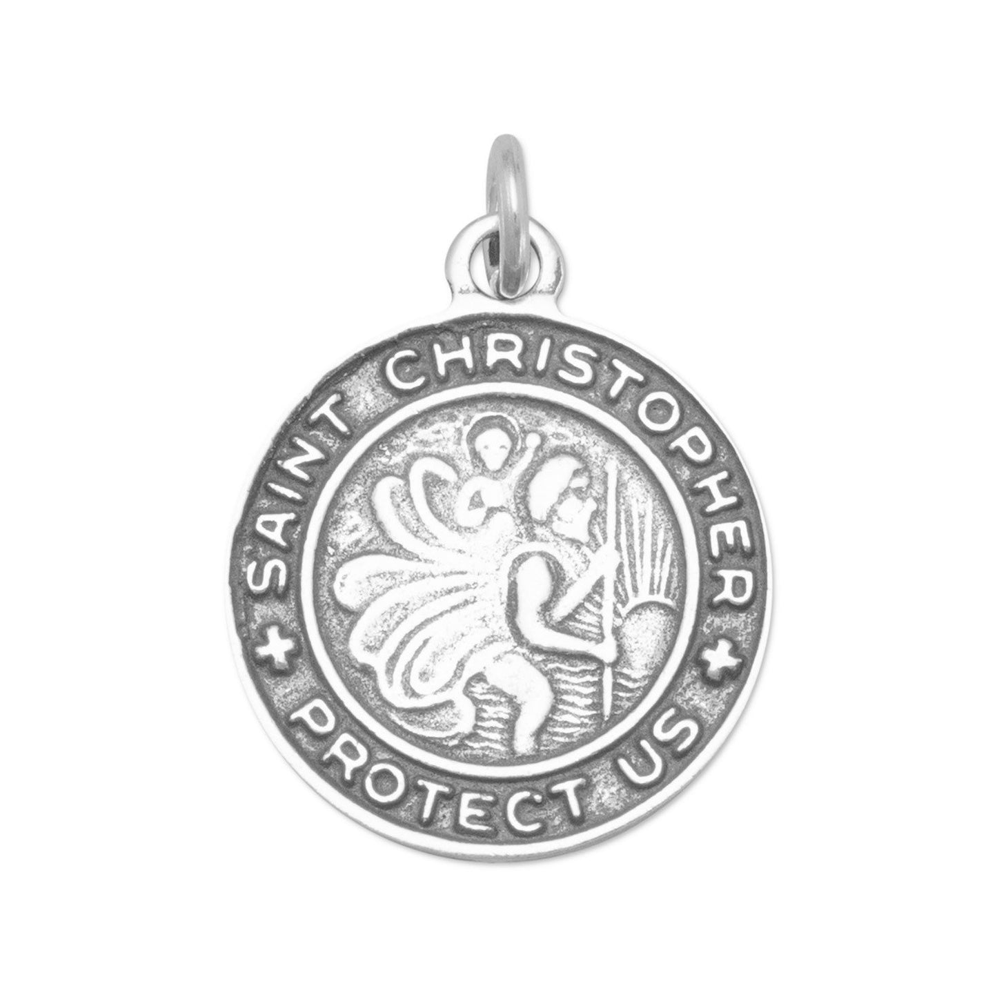 Authentic 925 Sterling Silver Round St. Christopher Medal Pendant