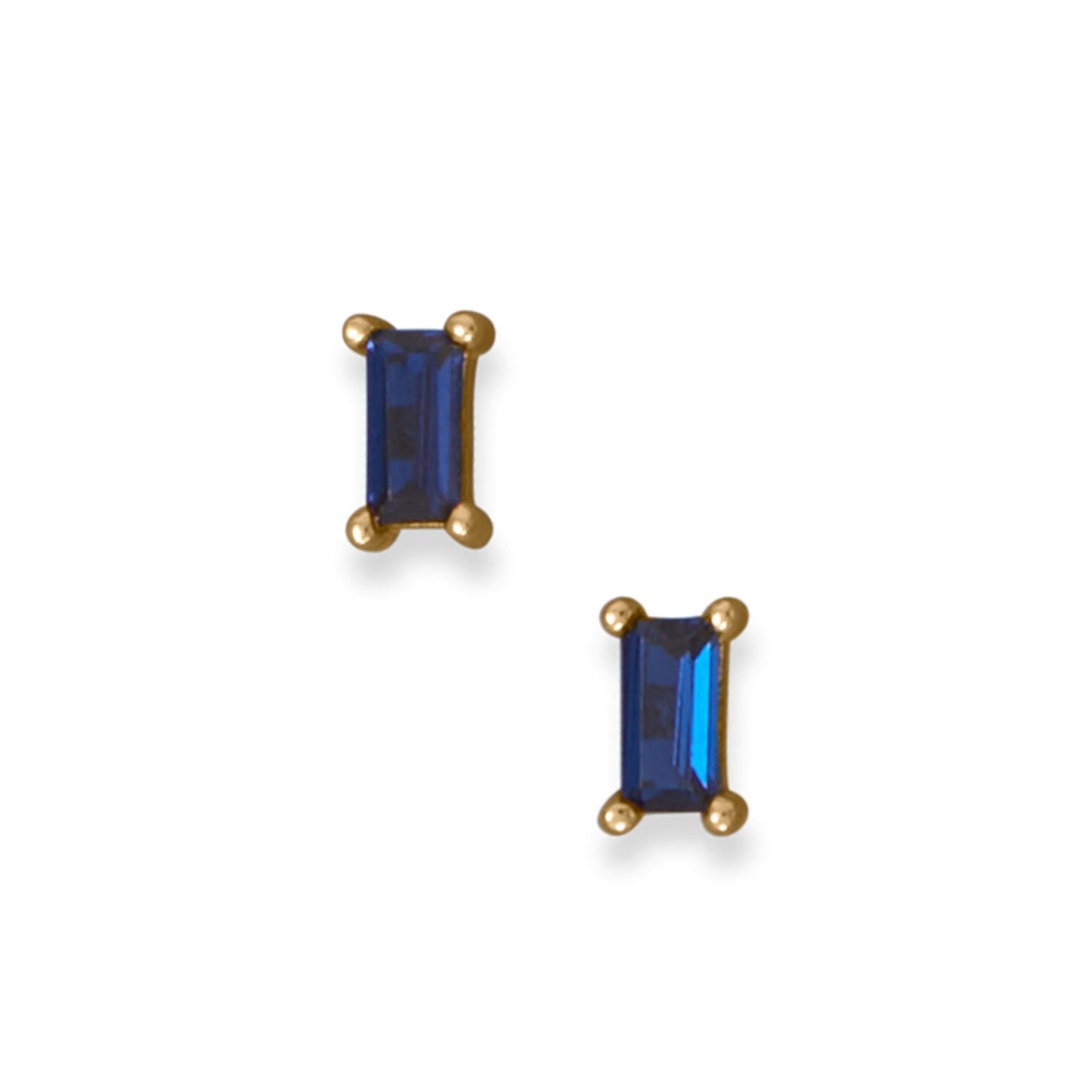 14k Gold Plated Sterling Silver Blue Baguette Cubic Zirconia Stud Earrings