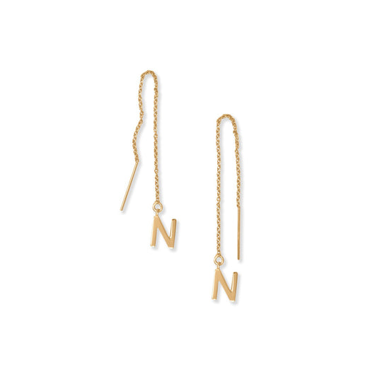 14k Gold Plated Sterling Silver 'N' Initial Threader Earrings