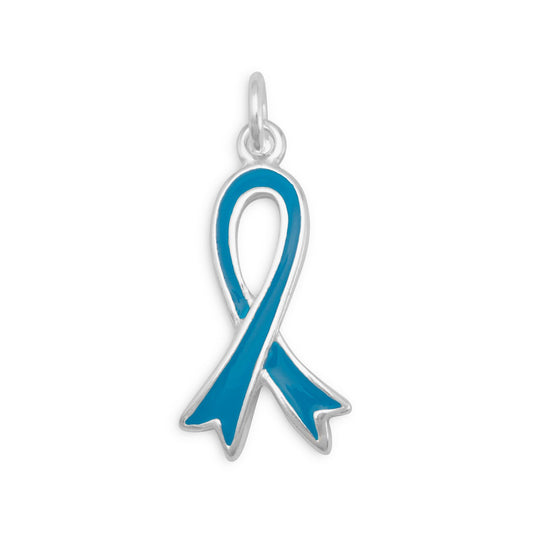 Authentic 925 Sterling Silver Teal Awareness Ribbon Women's Charm for Bracelet or Necklace