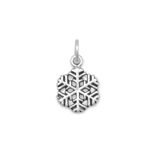 Authentic 925 Sterling Silver Small Oxidized Snowflake Women's Charm for Bracelet or Necklace