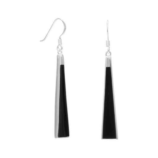 Sterling Silver Black Onyx Dangling Triangle Earrings