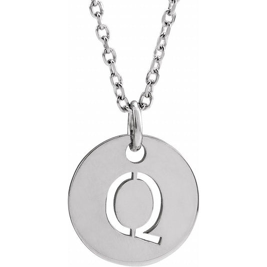 Authentic 925 Silver 0.39" Initial Q Disc Letter Adjustable 16-18" Necklace