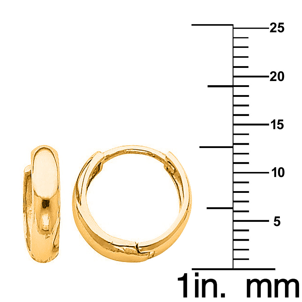 Genuine 14k Yellow Gold 3mm Wide Hinged Hoop Earrings For Women - 12mm Diameter