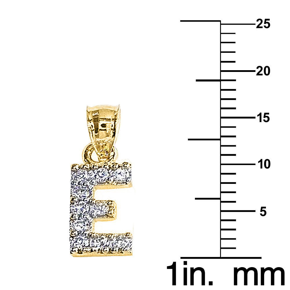 Genuine 14k Yellow Gold 0.59" Cubic Zirconia CZ Initial Block Letter 'E' Pendant for Men or Women - Gold Letter Charm