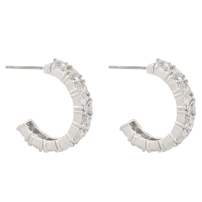 Silvertone Trillion Cubic Zirconia Semi-Hoop Earrings