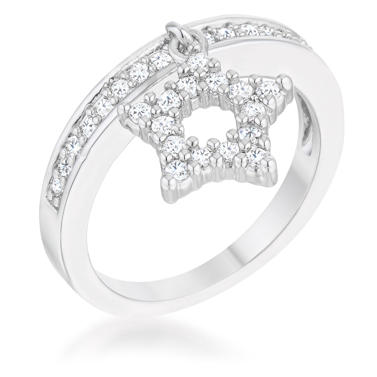 Star 0.25ct CZ Rhodium Simple Star Charm Band Ring