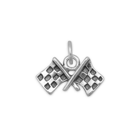 Authentic 925 Sterling Silver Checkered Flags Women's Charm for Charm Bracelet or Necklace