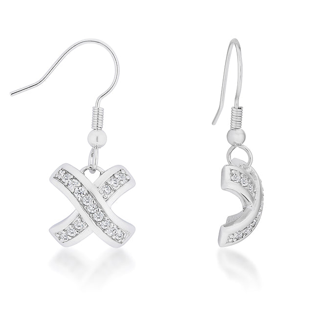 Silvertone Clear Cubic Zirconia 'X' Dangling Hook Earrings