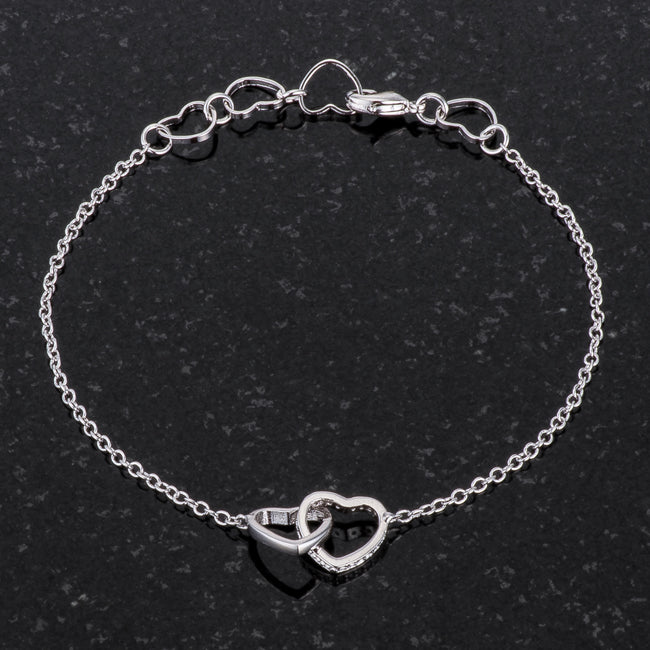 Silvertone 0.12ct Interlocked Cubic Zirconia Hearts Bracelet