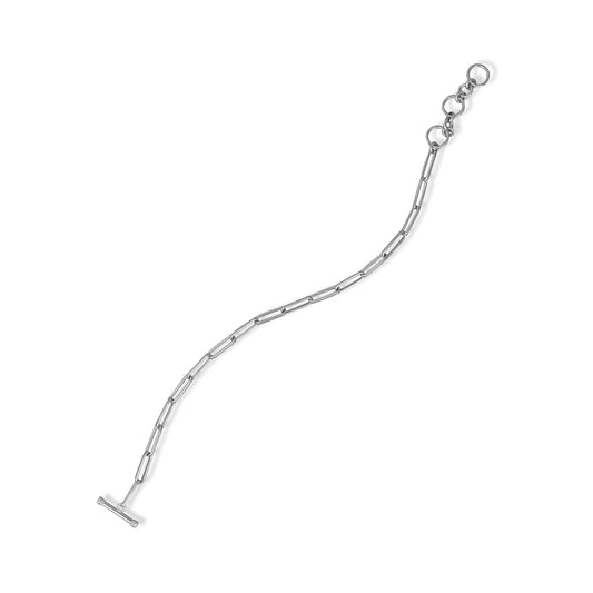 Authentic 925 Sterling Silver 7.5" Paperclip Link Adjustable Toggle Bracelet for Women