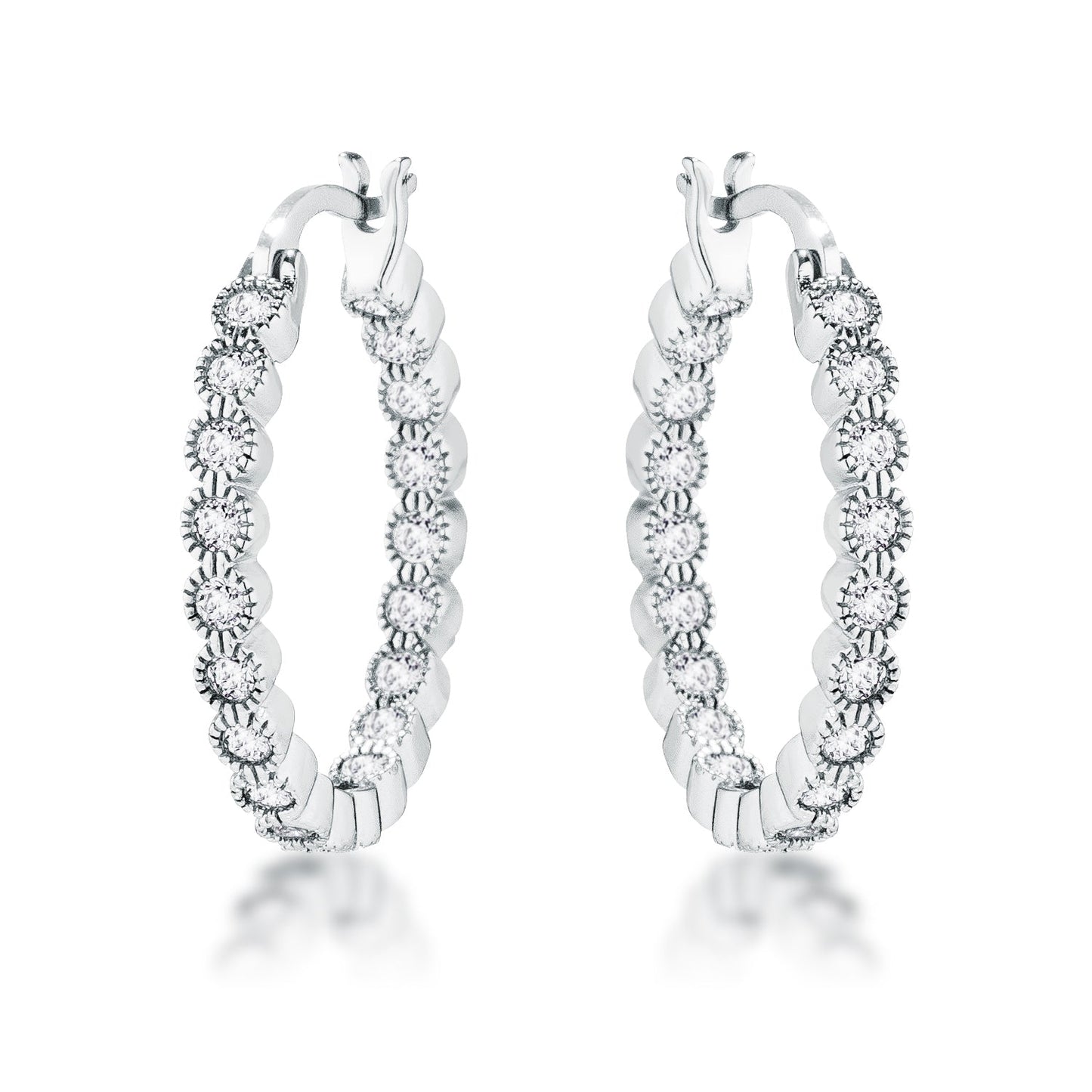 Silvertone Cubic Zirconia Inside Out Hoop Earrings