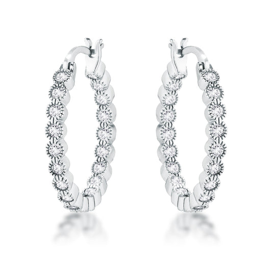 Silvertone Cubic Zirconia Inside Out Hoop Earrings